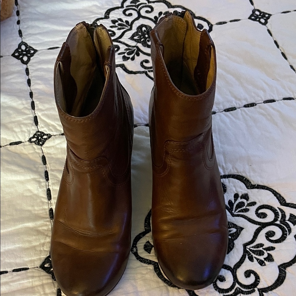Frye Dark Brown Leather Ankle Booties